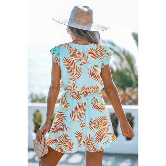 Cupshe Tropical Flutter Sleeve Romper Blue Orange Women's Size S Boho Summer - Picture 2 of 10